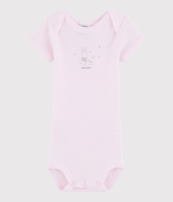 Bodi de manga corta de bebé niña/niño rosa DOLL/blanco ECUME