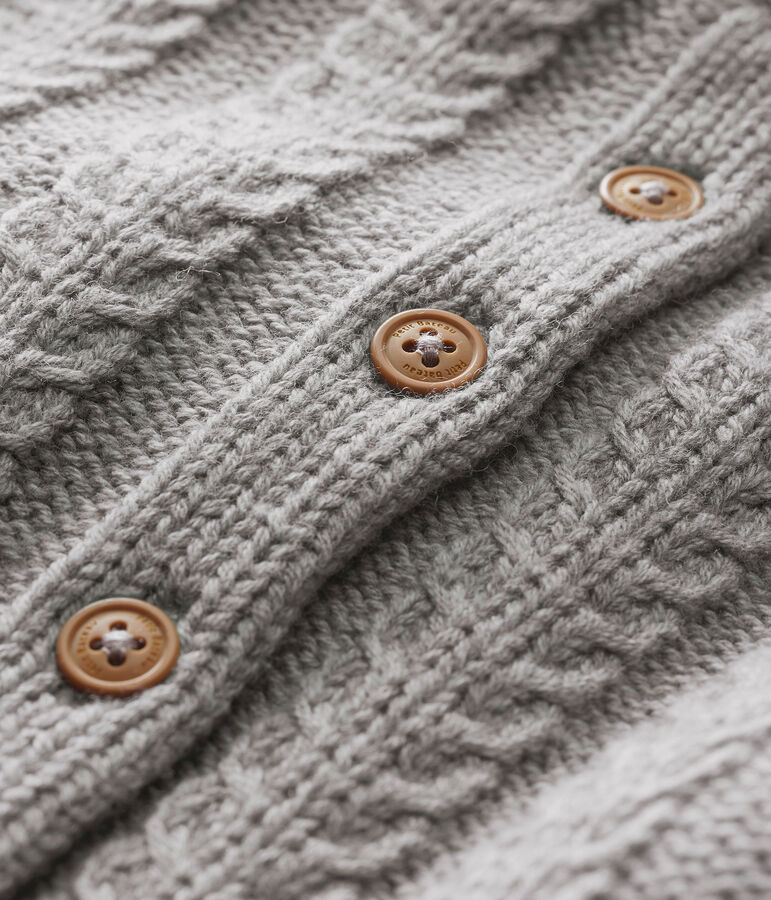 C&aacute;rdigan en tricot para beb&eacute; mixto en lana y algod&oacute;n gris