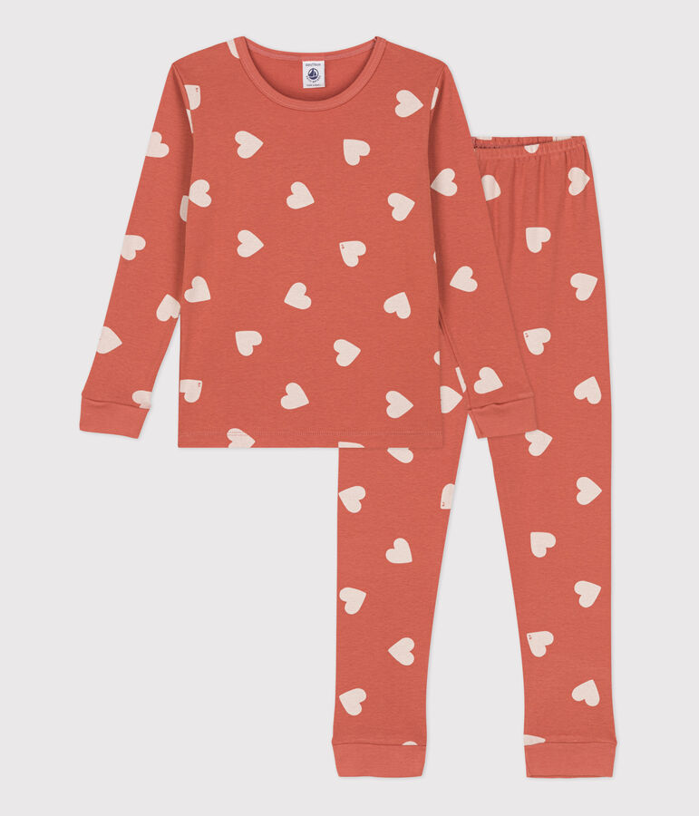 Pijama snugfit de algod&oacute;n con coraz&oacute;n para ni&ntilde;a rosa/blanco