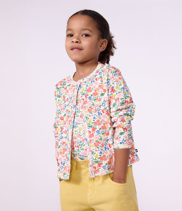 C&aacute;rdigan infantil de algod&oacute;n con flores blanco/multicolor