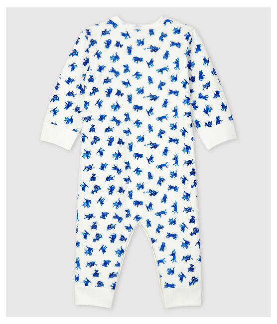 Pijama enterizo de gatitos de bebé de tejido tubular blanco MARSHMALLOW/blanco MULTICO