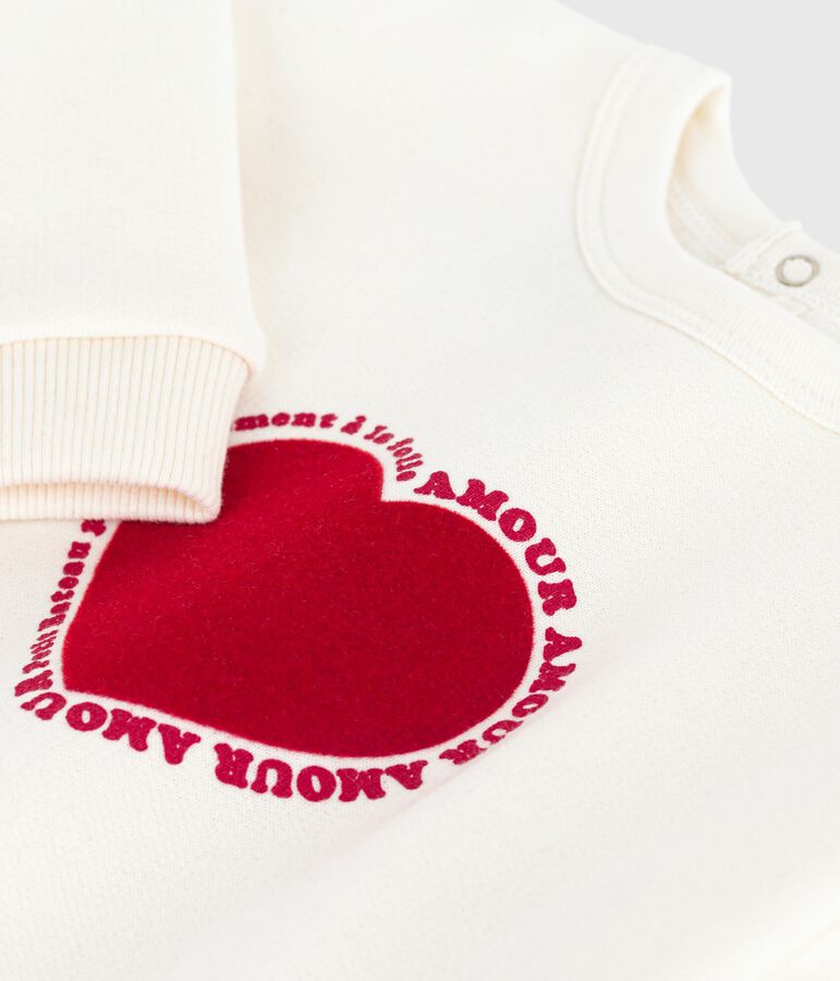 Sudadera de algod&oacute;n con motivo de coraz&oacute;n para beb&eacute; crudo