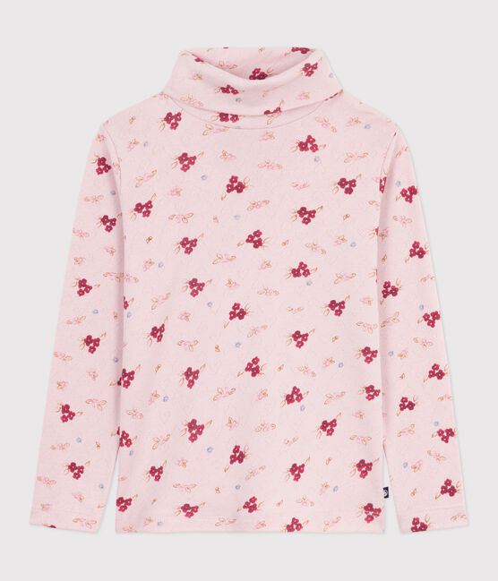 Camiseta infantil de cuello alto de algodón estampado rosa JOLI/blanco MULTICO