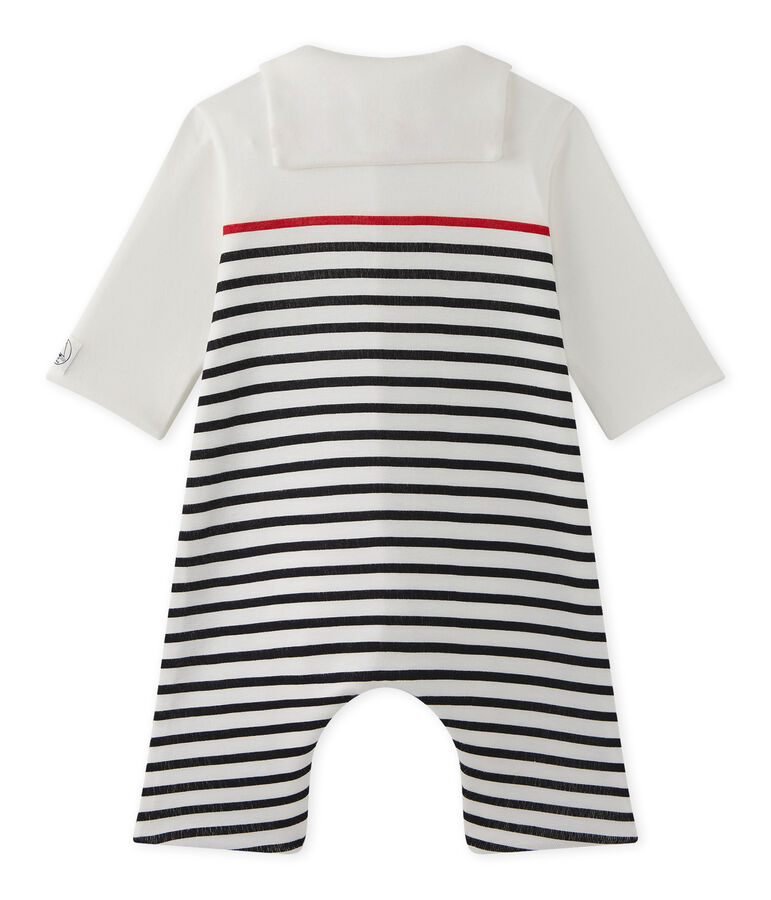 Pelele para beb&eacute; ni&ntilde;o a rayas con cuello marinero blanco/azul/rojo