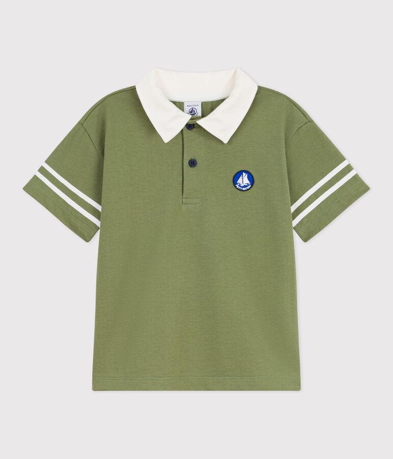 Polo infantil de algod&oacute;n de manga corta verde OLIVINE