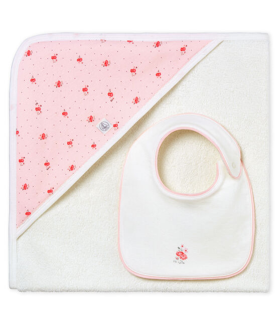 Toalla cuadrada de baño y babero para bebé niña variante 1
