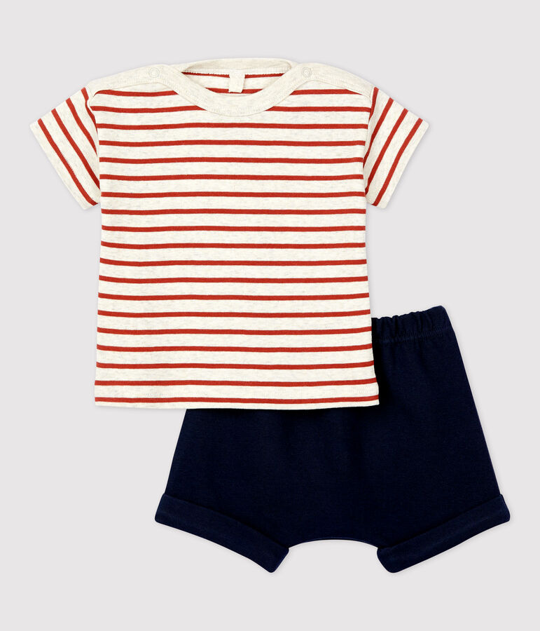 Conjunto de 2 piezas a rayas de algod&oacute;n ecol&oacute;gico de beb&eacute; beige/marron