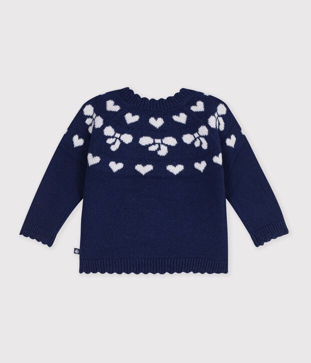 Jersey de lana y algod&oacute;n con estampados de lazos para beb&eacute; azul/crudo