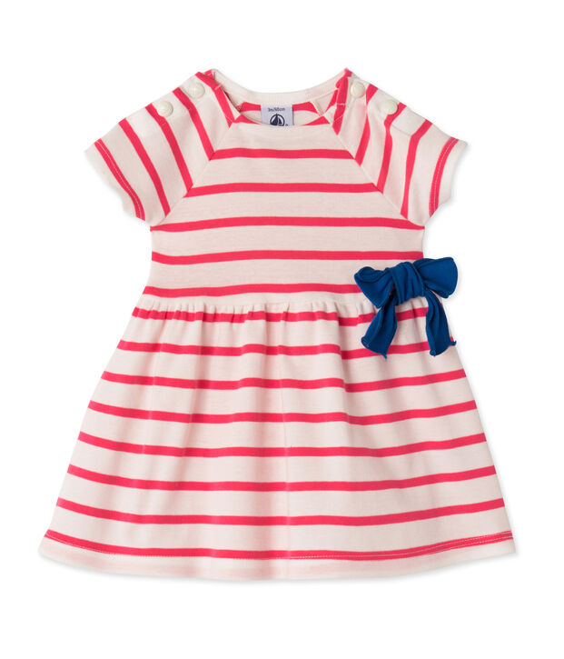 Robe b&eacute;b&eacute; fille ray&eacute;e blanco/rosa