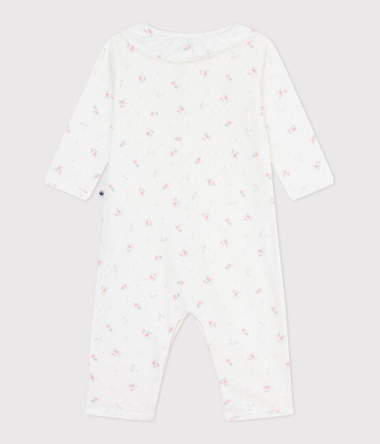 Pijama sin pies de algodón calado con cuello estampado de flores para bebé blanco MARSHMALLOW/blanco MULTICO
