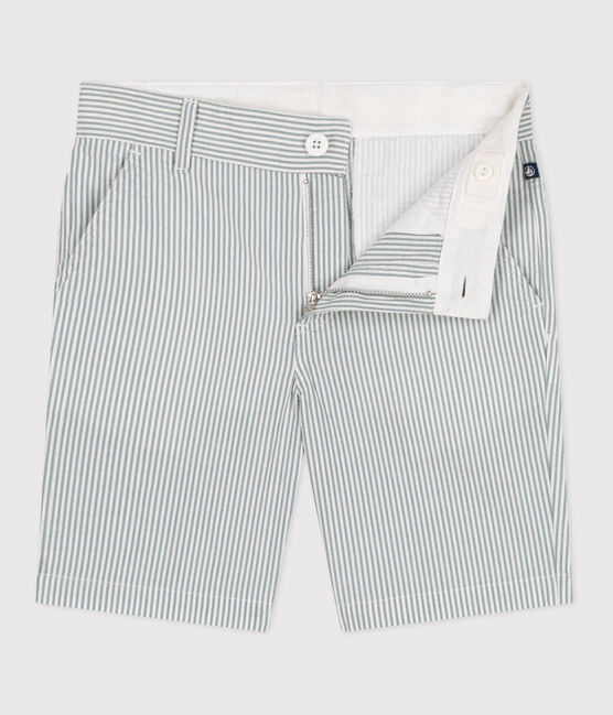 Bermudas cortas infantiles de algodón a rayas blanco MARSHMALLOW/azul BRUT