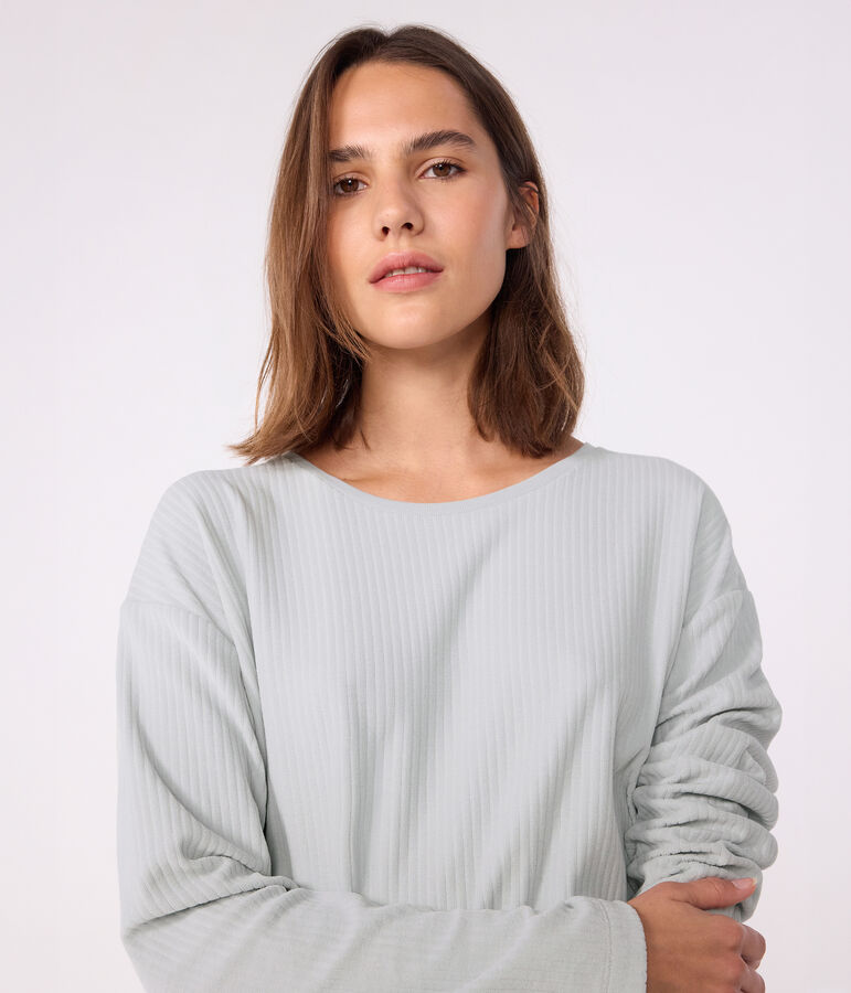 Pijama de terciopelo liso de pierna recta para mujer azul