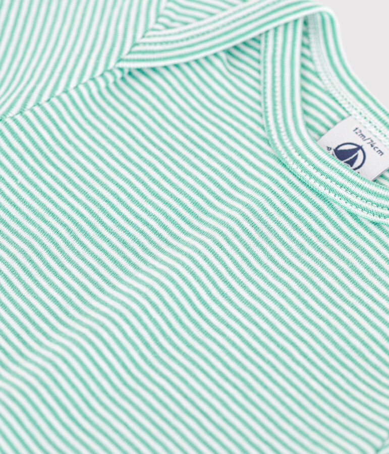 Body estampado de algod&oacute;n de manga corta para beb&eacute; verde/blanco
