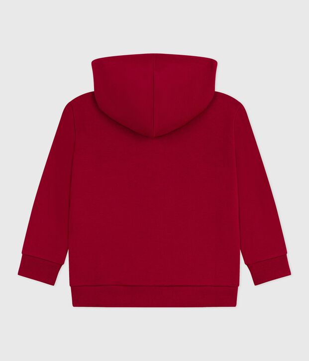 Sudadera infantil de algod&oacute;n liso con cremallera rojo