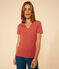Camiseta La Icónica lisa de algodón con cuello de pico para mujer marron FAMEUX