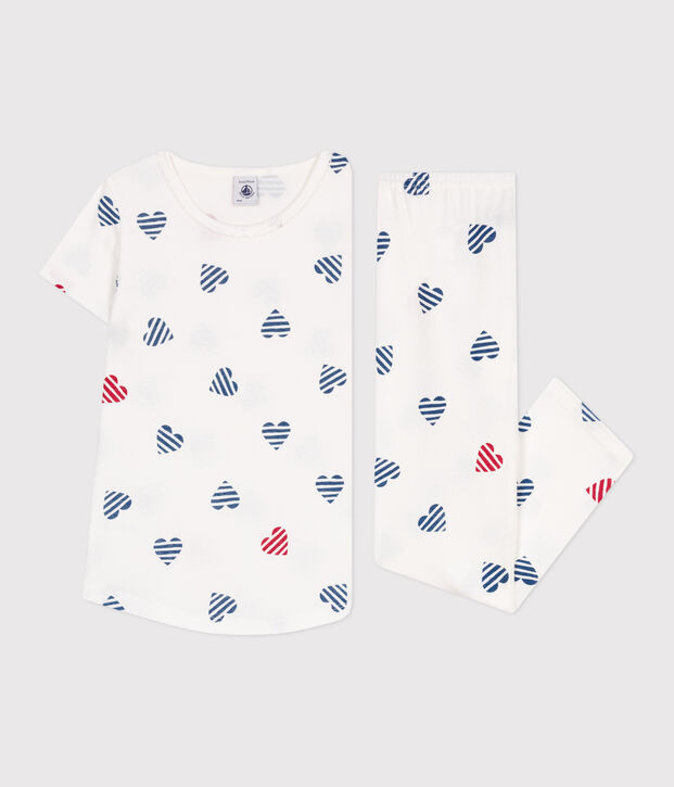 Pijama infantil de algod&oacute;n con flores blanco/rojo/multicolor