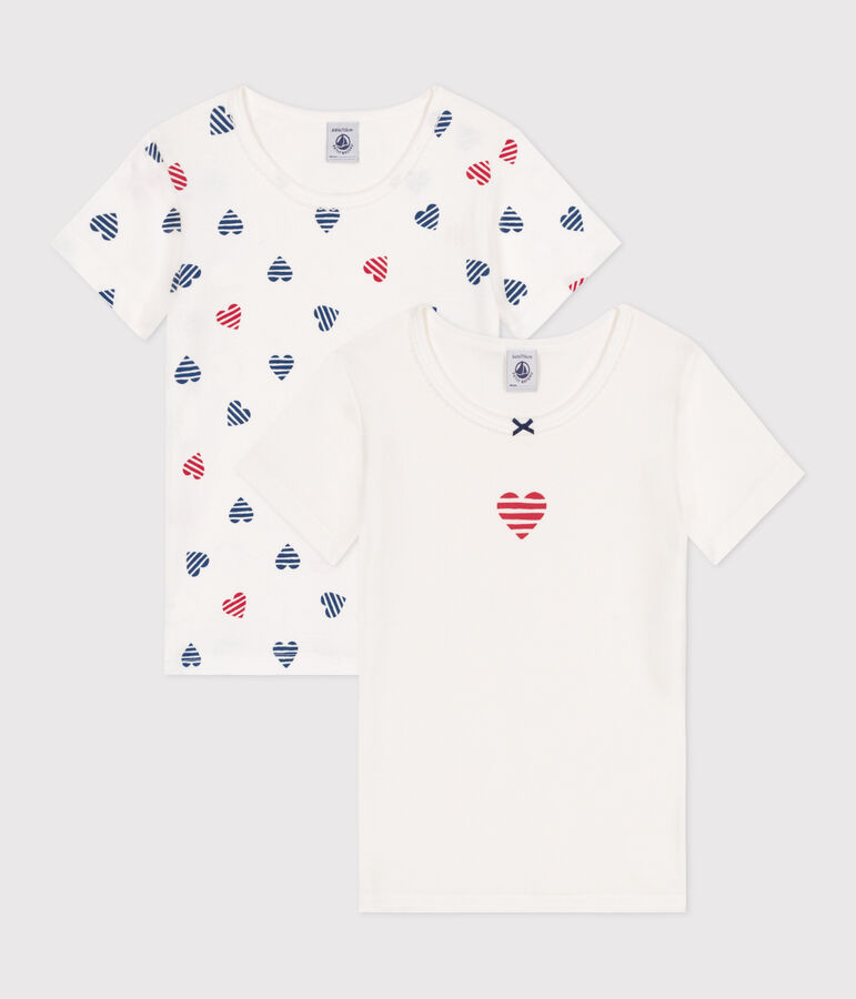 Juego de 2 camisetas infantiles de algod&oacute;n de manga corta con corazones multicolor