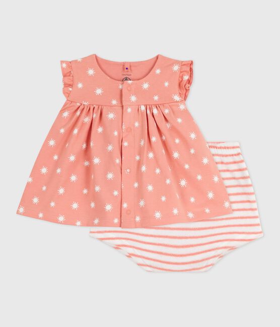 Conjunto de dos piezas de algodón con estampado de soles para recién nacido naranja ABRICOT/ MARSHMALLOW