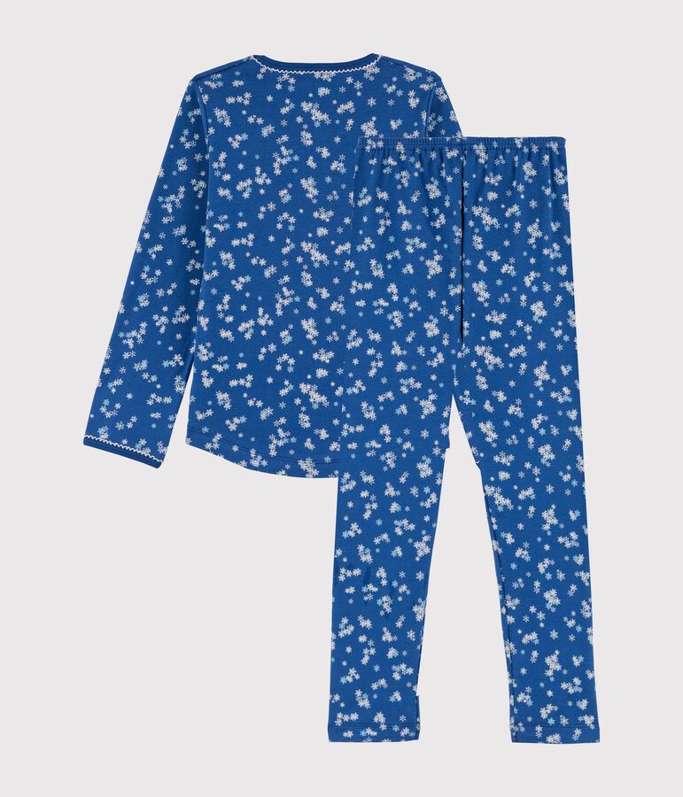 Pijama de punto para ni&ntilde;a con estampado de copos de nieve azul MAJOR/blanco ECUME