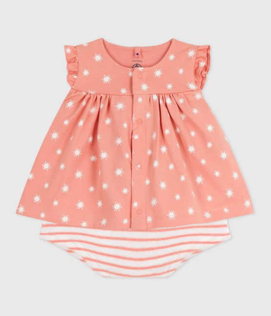 Conjunto de dos piezas de algodón con estampado de soles para recién nacido naranja ABRICOT/ MARSHMALLOW