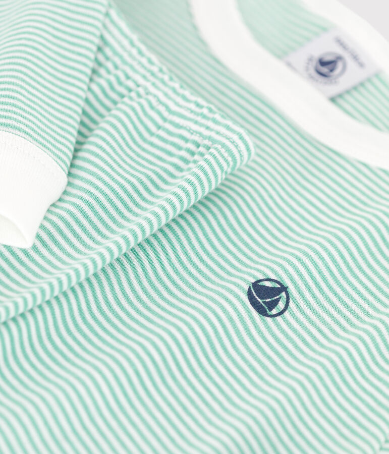 Pijama infantil de algod&oacute;n a rayas verde/blanco