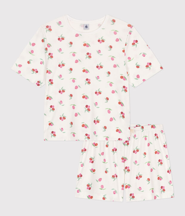 Pijama corto de algod&oacute;n con estampado de frutas para mujer blanco/multicolor