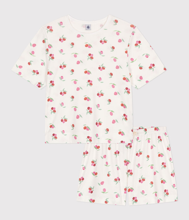 Pijama corto de algod&oacute;n con estampado de frutas para mujer blanco/multicolor