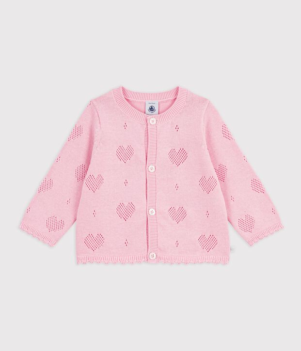 C&aacute;rdigan de algod&oacute;n con estampado de corazones para beb&eacute; rosa