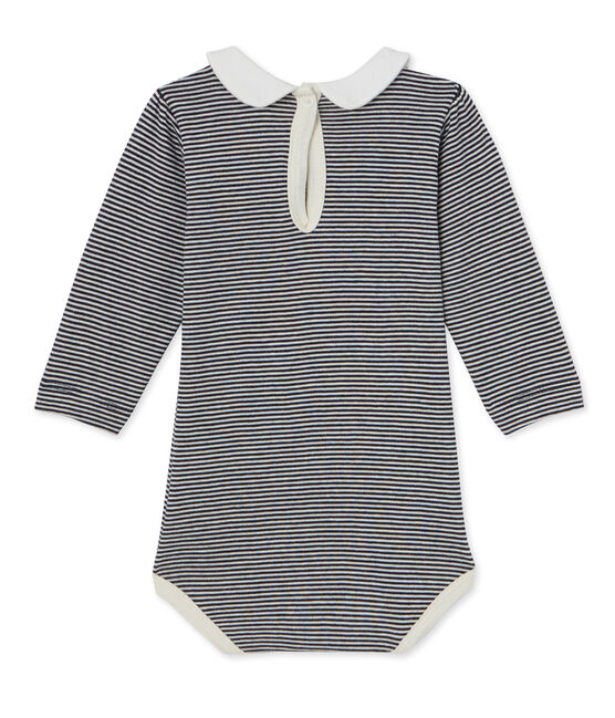 Body bebé de niña de milrayas azul SMOKING/beige COQUILLE