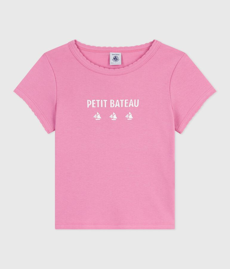 Camiseta infantil estampada de manga corta rosa