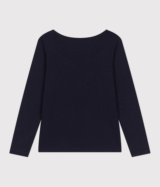 Camiseta Recta de manga larga de punto flameado con cuello de bailarina para mujer azul SMOKING