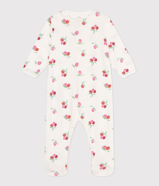 Pijama de algodón con cuello pétalo de frutas para bebé blanco MARSHMALLOW/blanco MULTICO