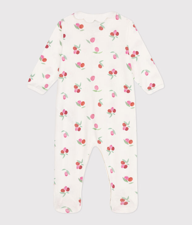 Pijama de algod&oacute;n con cuello p&eacute;talo de frutas para beb&eacute; blanco/multicolor