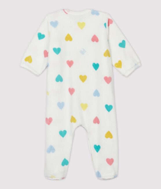 Mono pijama con corazones de bebé de tejido polar blanco MARSHMALLOW/blanco MULTICO