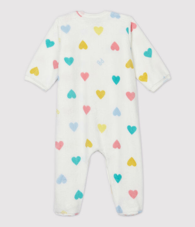 Mono pijama con corazones de beb&eacute; de tejido polar blanco/multicolor