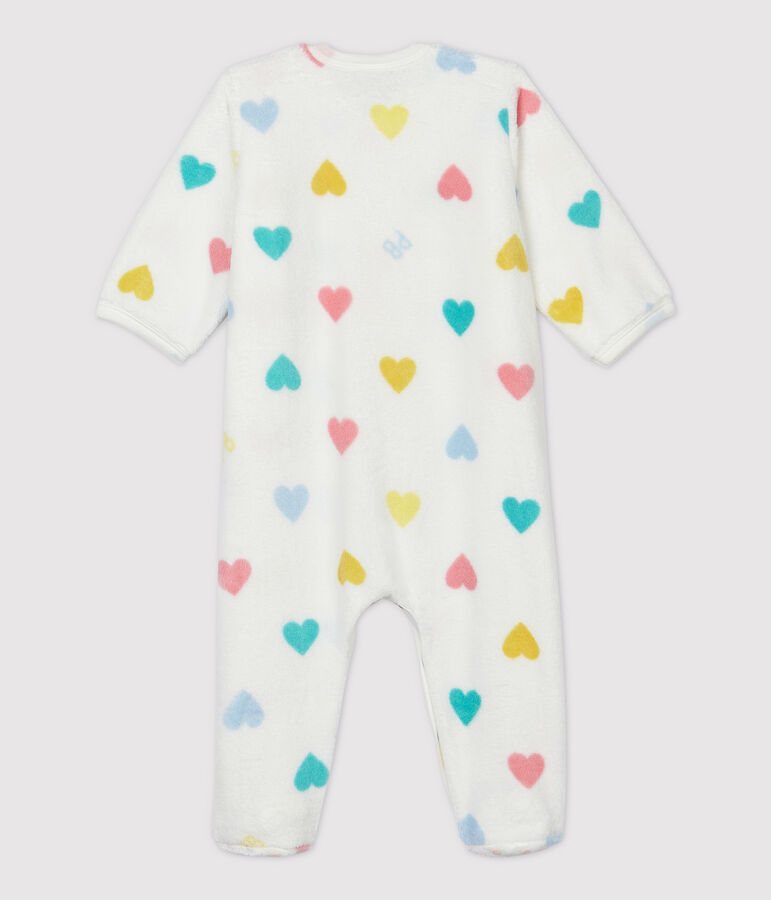 Mono pijama con corazones de beb&eacute; de tejido polar blanco MARSHMALLOW/blanco MULTICO