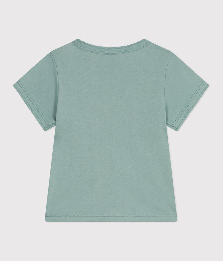 Camiseta infantil lisa de manga corta de algod&oacute;n verde