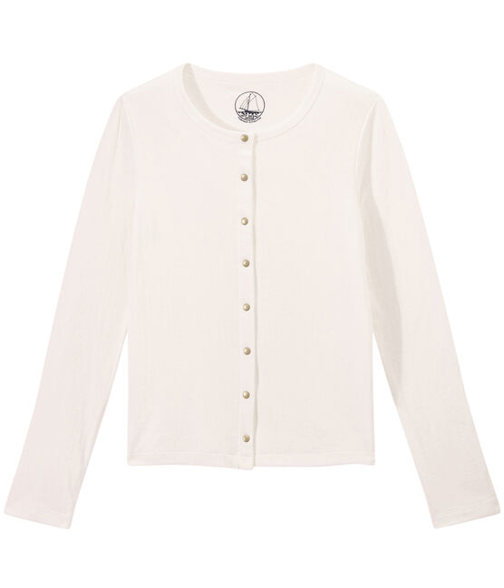 Cardigan en túbico extrafino para mujer blanco MARSHMALLOW