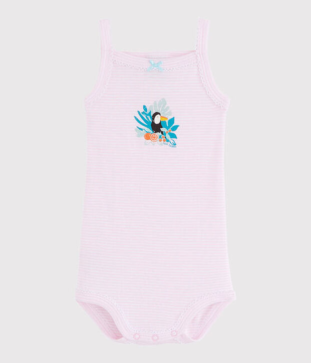 Bodi de tirantes de beb&eacute; de ni&ntilde;a rosa/blanco