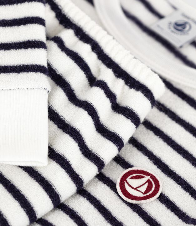 Pijama infantil de rizo de algod&oacute;n a rayas azul/azul