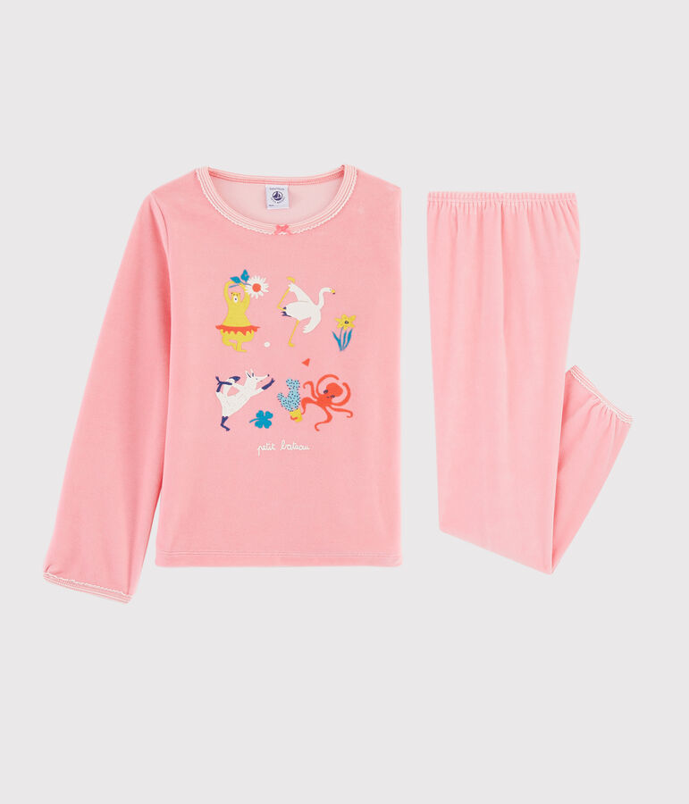 Pijama rosa con animales yoga de ni&ntilde;a de terciopelo rosa