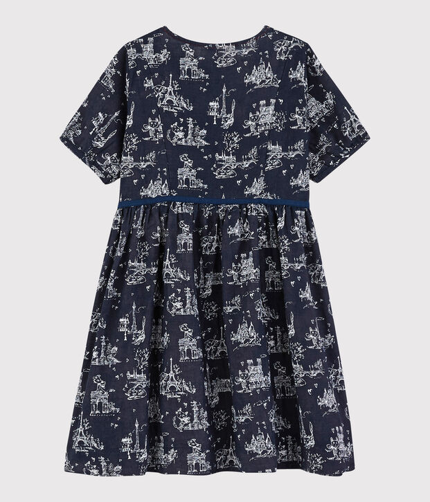 Vestido de t&uacute;bico de manga corta para ni&ntilde;a azul/blanco