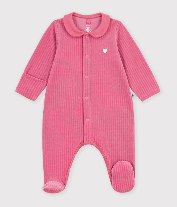 Pijama de terciopelo con cuello liso para beb&eacute; rosa