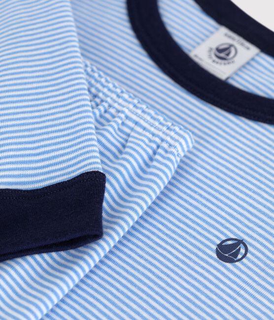 Pijama infantil de algodón a rayas azul EDNA/blanco MARSHMALLOW