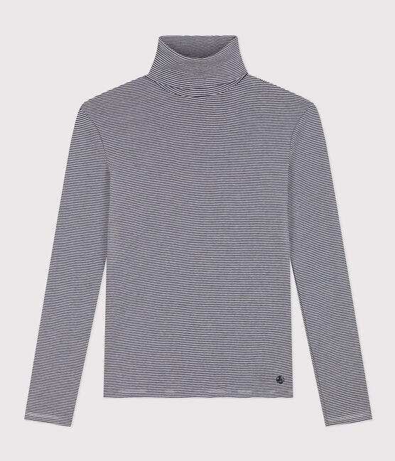Camiseta Iconique de cuello vuelto de algodón para mujer azul SMOKING/blanco MARSHMALLOW