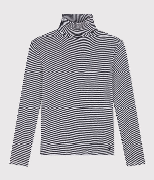 Camiseta Iconique de cuello vuelto de algod&oacute;n para mujer azul/blanco