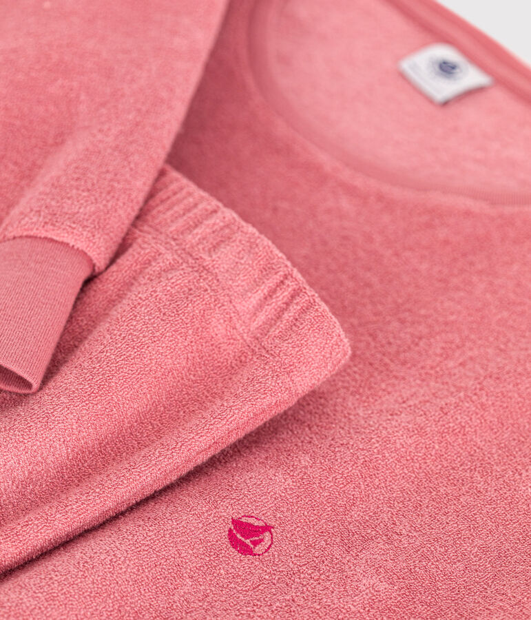 Pijama de tejido de rizo cepillado liso para mujer rosa