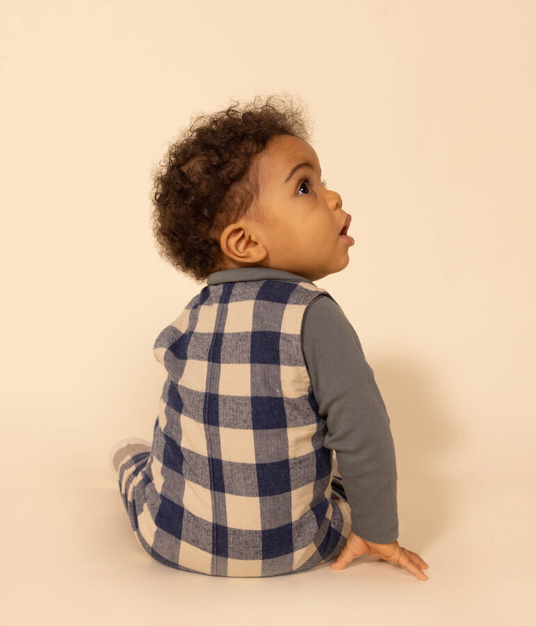 Mono sin mangas de franela de beb&eacute; azul/crudo