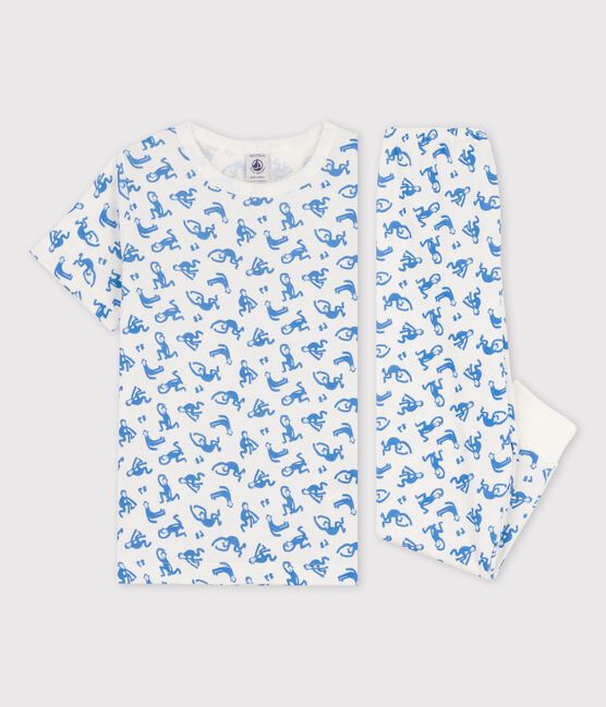 Pijama de manga corta con monos de algodón de niño blanco MARSHMALLOW/azul BRASIER