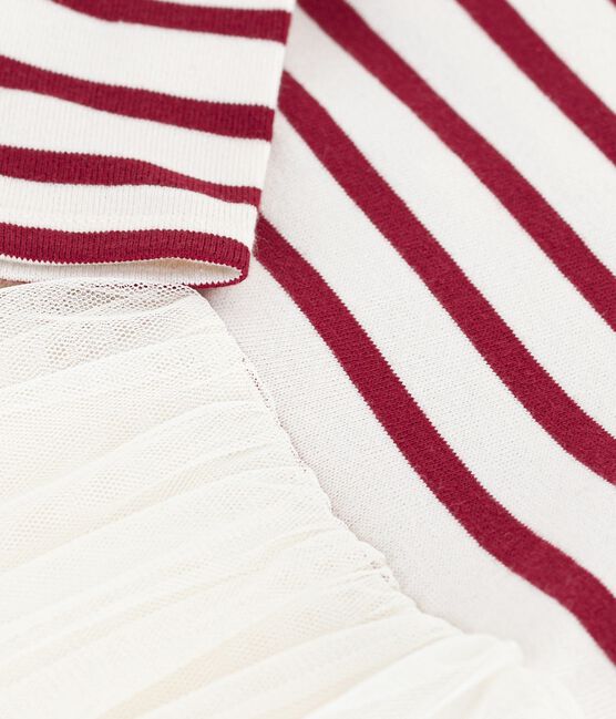 Vestido de dos materiales de manga larga para bebé rojo MILK/ AMARANTE